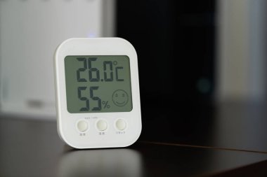 closeup  of Digital Indoor thermometer with humidity monitor clipart