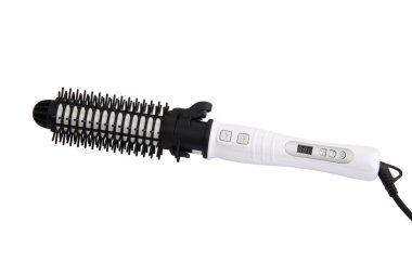 Elektrikli saç maşası yuvarlak fırça üzerinde beyaz izole
