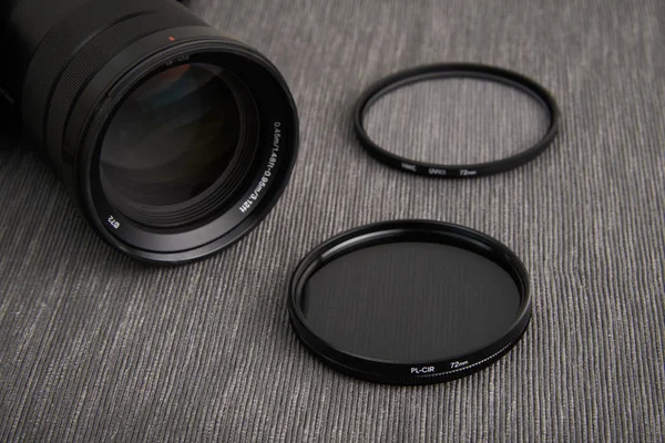 Dairesel Polarize Kamera Lens Filtresi Kamera Lensi Kapatın — Stok fotoğraf