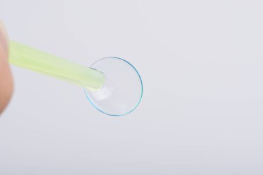 silikon hidrojel Kontakt lens beyaz arka plan üzerinde cımbız ile