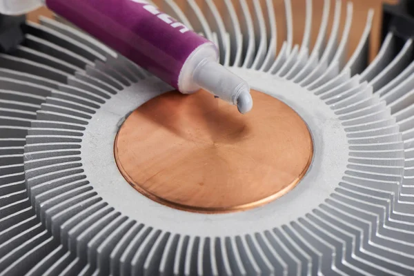 Applying Thermal Paste Surface Heat Sink — Stock Photo, Image