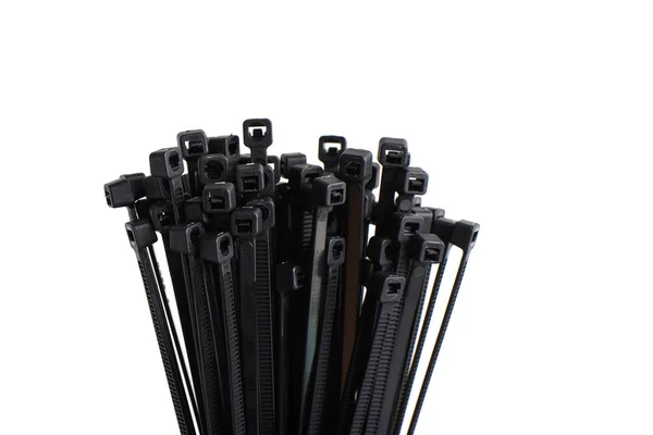 Bundle Bleck Cable Ties Isolated White — Stock Photo, Image