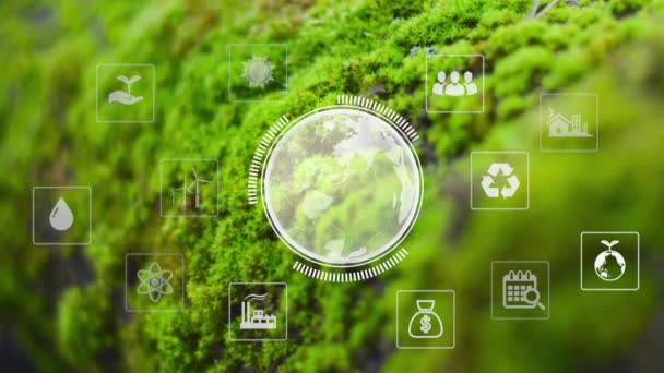 Icone Digitali Tecnologia Verde Sfondo Verde Natura Spazio Logo Testo — Video Stock