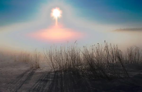 Тарасов Рано Вранці Взимку Густий Туман Білорусь — стокове фото