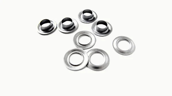 White Metal Eyelets Set Pieces — Stock Photo, Image