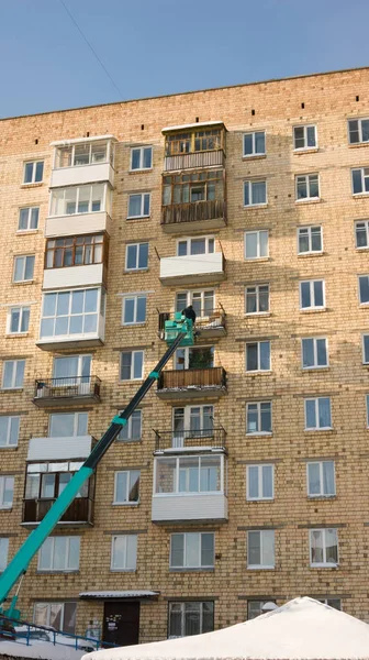 Trabajos Gran Altura Fachada Una Casa — Foto de Stock