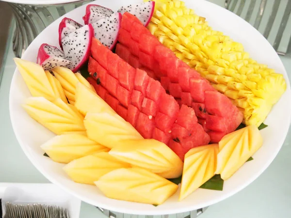 Delicious Fresh Fruit Salad Tropical Fruits — 图库照片