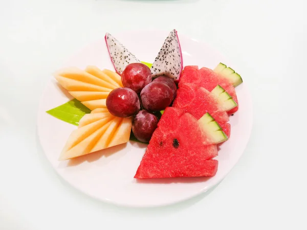 Fresh Tropical Fruits White Plate — Stock Photo, Image