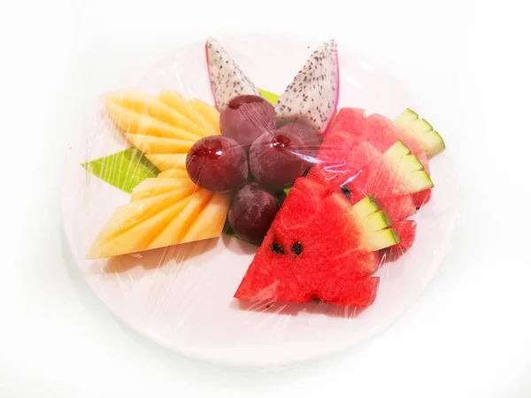 Fresh Tropical Fruits White Plate — Stok Foto