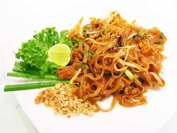 Stir Fried Noodles Shrimps Thai Food Style — стоковое фото