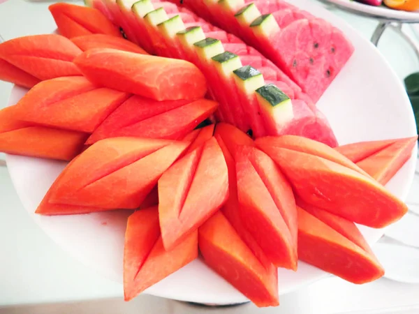 Sliced Watermelon Slices Plate — Stok Foto