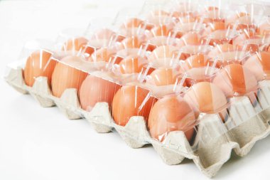 Karton kutuda taze yumurtalar, yakın plan.