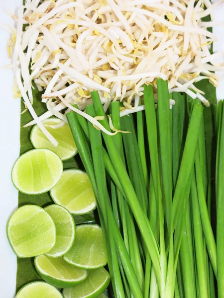 Green Onions Lime Slices Salad White Background — Stok fotoğraf