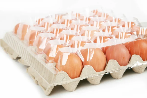 Ovos Frescos Caixa Papelão Close — Fotografia de Stock