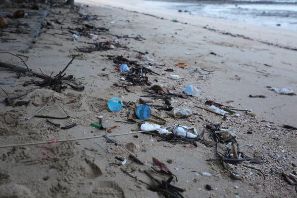 Müll Strand Umweltverschmutzung Umweltproblem Abfallkonzept — Stockfoto