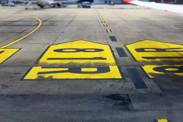 Yellow White Traffic Signs Airplane Parking — стоковое фото