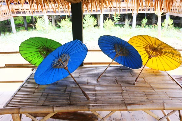 Umbrellas Bamboo Chair — Stok Foto