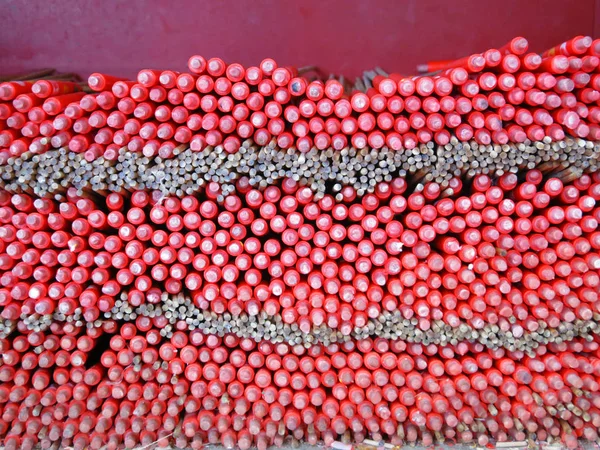 Bright Background Red White Sticks Candles — Photo