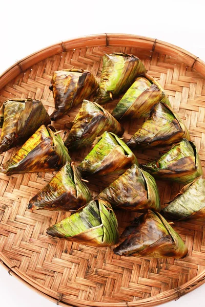 Sweet Dessert Banana Leaves Close — Photo