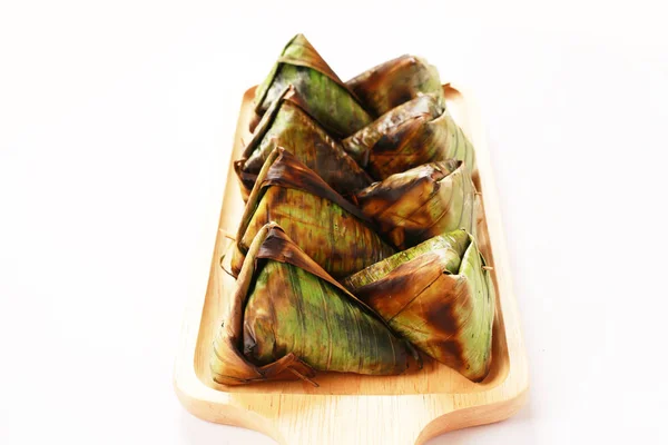 Sweet Dessert Banana Leaves Close — Foto Stock