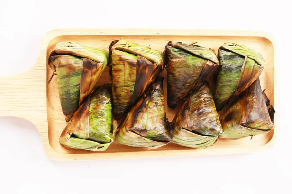 Sweet Dessert Banana Leaves Close — Stock fotografie