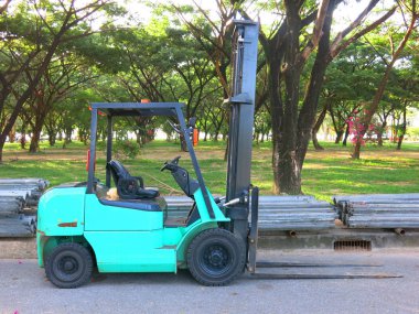 Bahçeye park etmiş küçük bir kamyon.