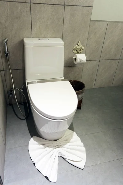 White Toilet Restroom Closeup — Photo