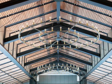 light bulbs and decor on wooden ceiling 
