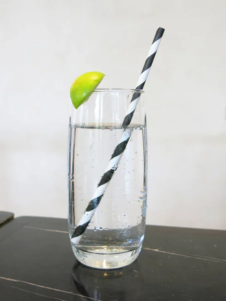 Close View Tasty Lemonade Glass Straw — Stock Photo, Image