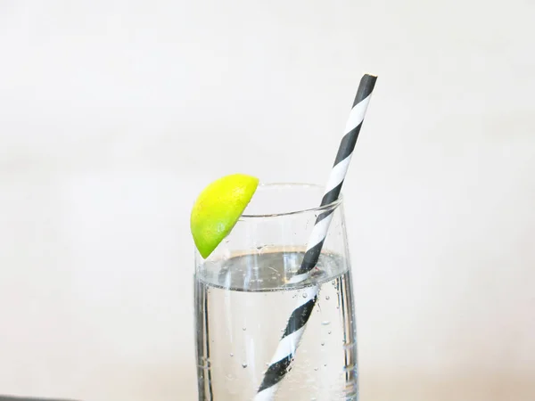 Close View Tasty Lemonade Glass Straw — Stock Photo, Image
