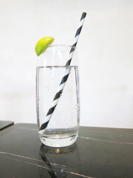 Close View Tasty Lemonade Glass Straw — Stock Photo, Image