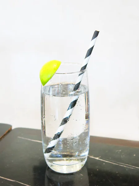 Close View Tasty Lemonade Glass Straw — Stock Photo, Image