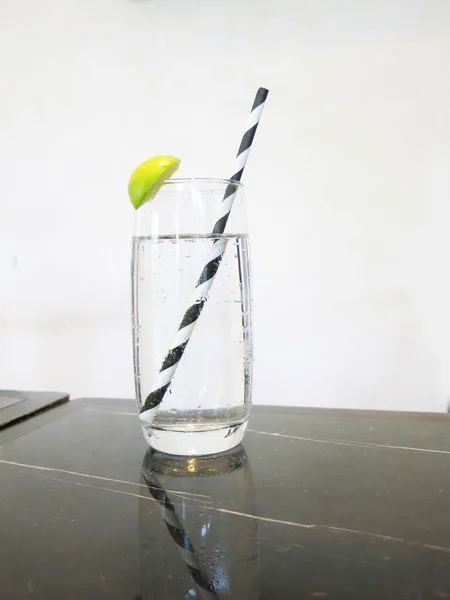 Close View Tasty Lemonade Glass Straw — Stock Photo, Image