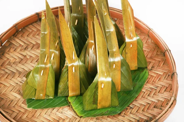 Sweet Dessert Banana Leaves Close — Stock fotografie