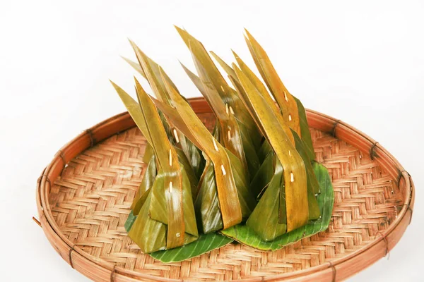 Sweet Dessert Banana Leaves Close — Photo