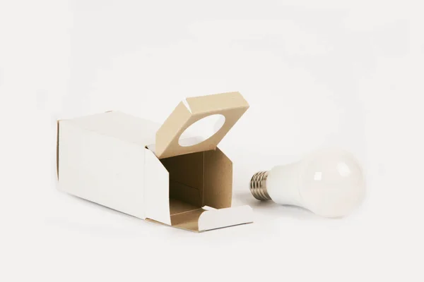 Electric Bulb Paper Box Isolated White Background — 스톡 사진