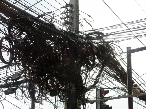 Close Electrical Cables Street — Foto de Stock