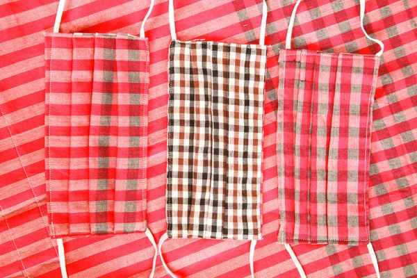 Close View Checkered Fabric Face Masks — Stock Photo, Image