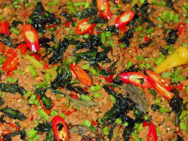 Lezzetli Asya yemeklerinin yakın çekim görüntüsü