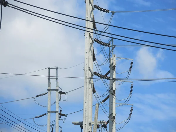 High Voltage Power Lines Sky — Stock Photo, Image