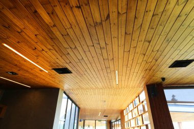 low angle view of decorative wooden ceiling 
