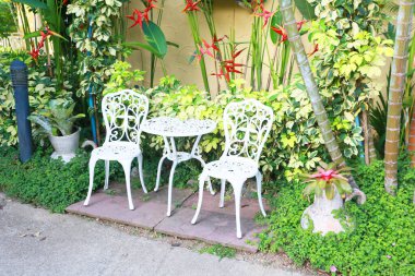 Outdoor furniture design in garden.