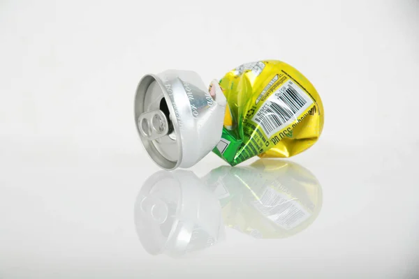 Close View Used Soda Can White Background — 스톡 사진