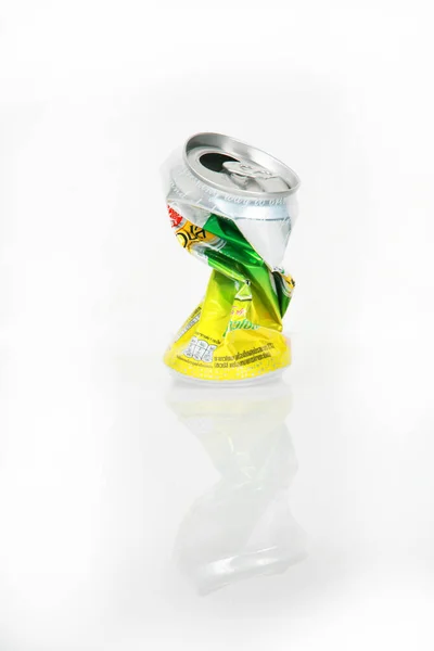 Close View Used Soda Can White Background — стоковое фото