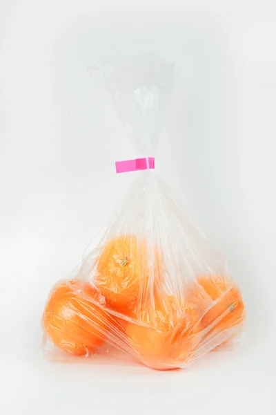 Plastic Bag Fresh Fruits White Background — Fotografia de Stock