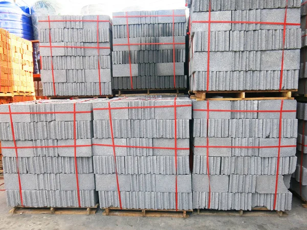 Pile Concrete Boxes White Background Construction Site Building Wall Materials — Photo