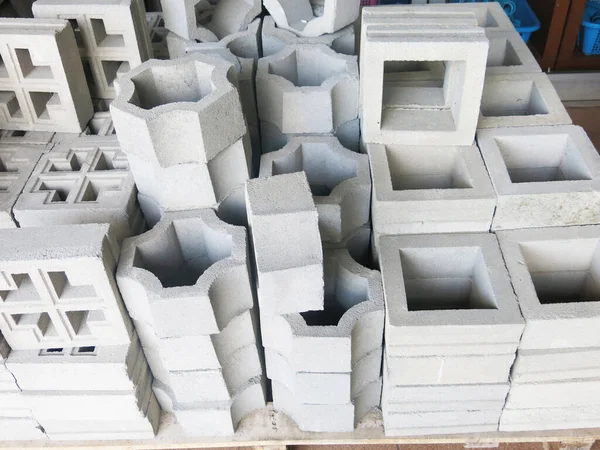 Pile Concrete Boxes White Background Construction Site Building Wall Materials — Fotografia de Stock