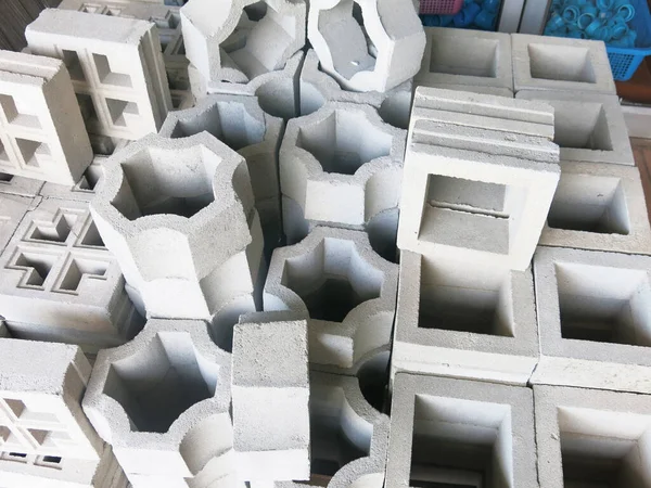 Pile Concrete Boxes White Background Construction Site Building Wall Materials — Fotografia de Stock