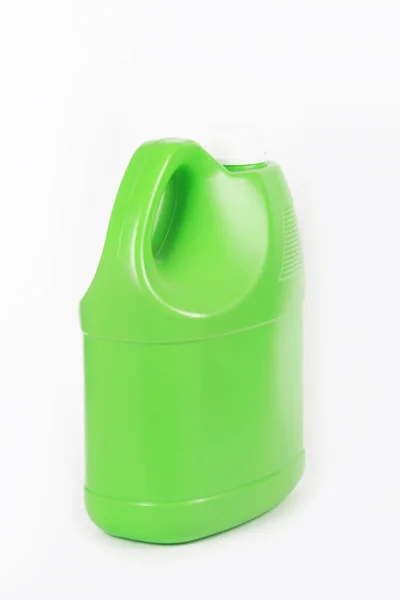 Πράσινο Πλαστικό Δοχείο Λευκό Φόντο — Φωτογραφία Αρχείου