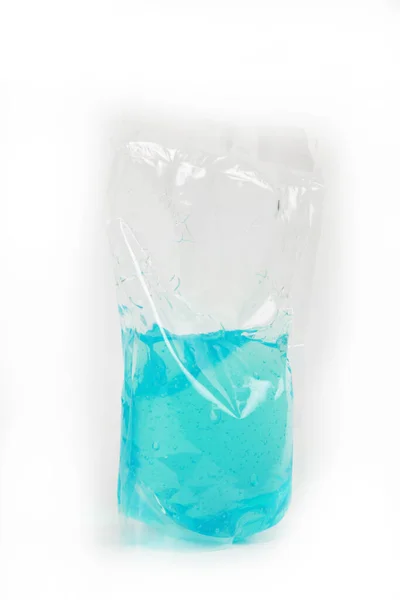 Plastic Bag Colored Liquid White Background — Stock Photo, Image